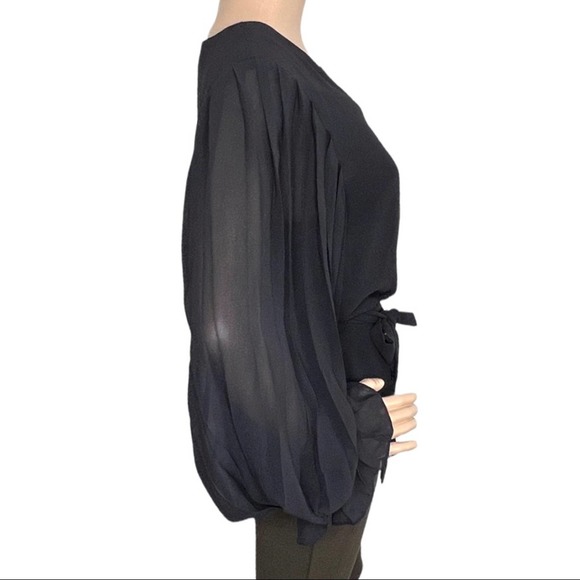 Do & Be Black Long Puff Sleeve Wrap V-Neck Blouse Small - Picture 2 of 9